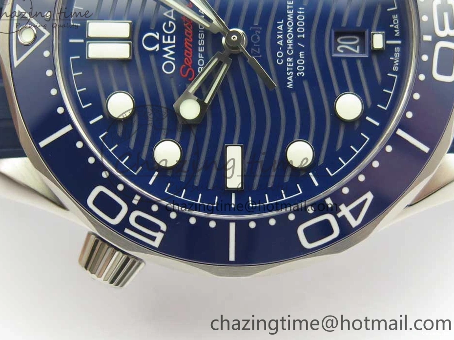 0321 Lightweight 2018 Seamaster Diver 300M VSF 1:1 Best Edition Blue Ceramic Blue Dial on Blue Rubber Strap A8800 V2 (Black Balance Wheel) 7961